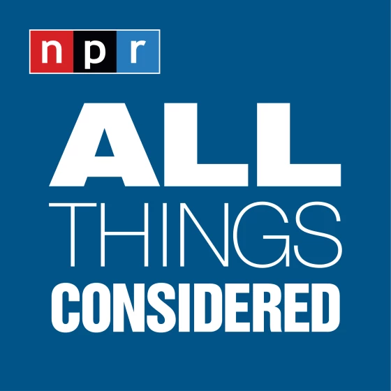 All Things Considered (NPR) logo, white letters on blue background.