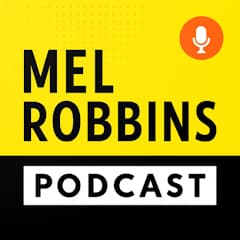 Mel Robbins Podcast graphic yellow and black background.